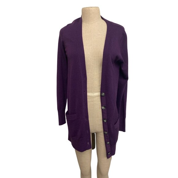 Ann Taylor Womens Merino Wool Cardigan Sweater Medium Size Purple - Picture 1 of 10